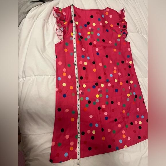 SHEIN Pink with Rainbow Polka Dots Ruffle Sleeve Dress Teacher Bright Colorful - Picture 10 of 11